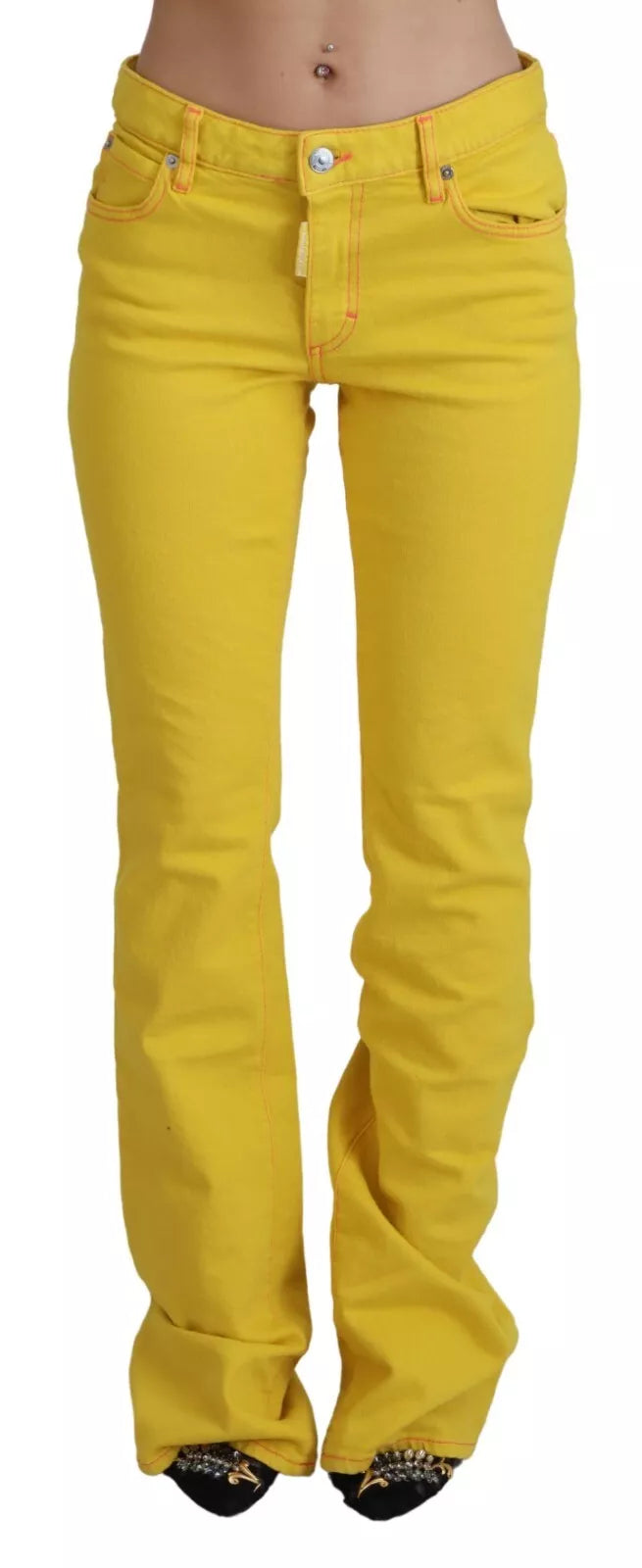 Dsquared² Sarı pamuklu orta bel kot pantolon
